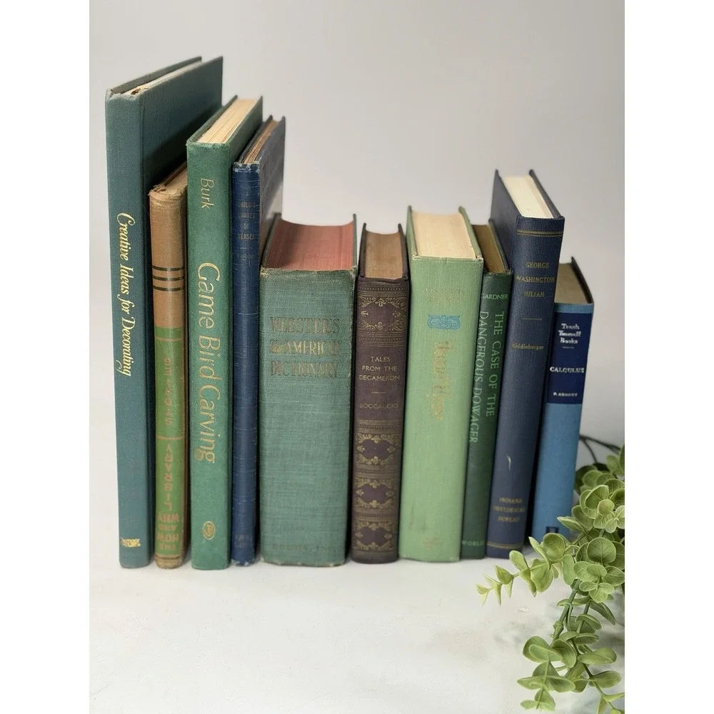 Vintage Book Lot Of 10 Blue Green Decorative, Staging Books Home Decor Design